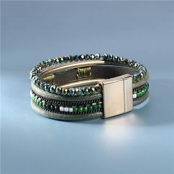Leather Wrap Bracelets for Women - Boho Cuff with Crystal Beads - Picture 5 of 8